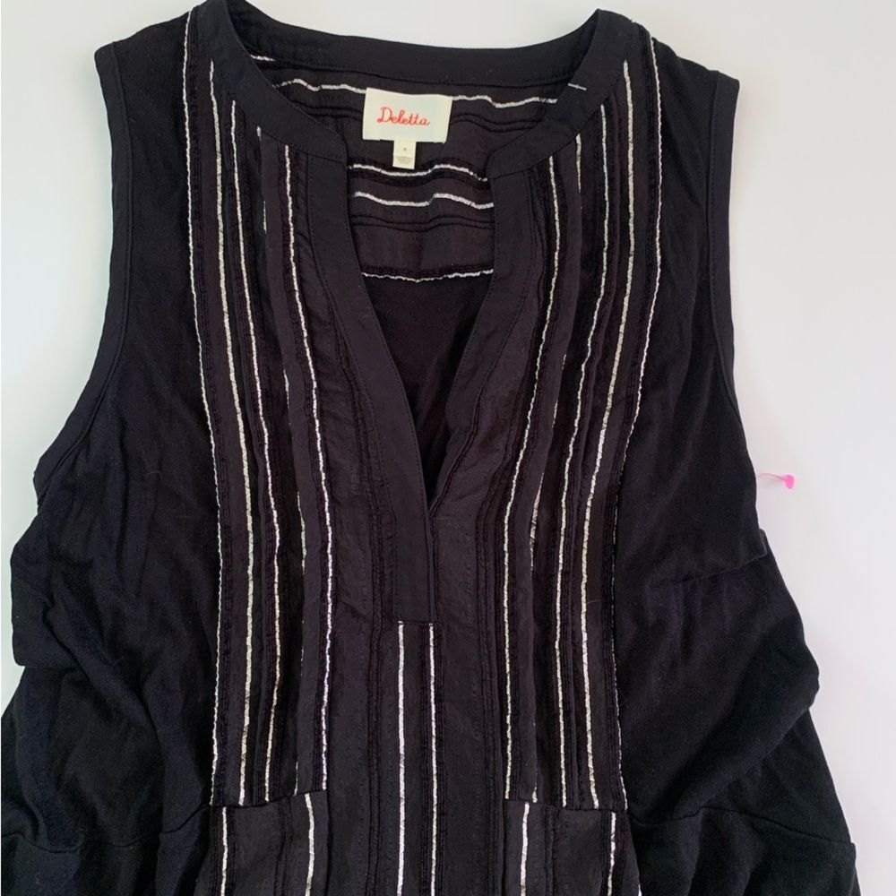 Anthropologie Deletta Shimmering Eve Black Tunic Blouse Size Medium - Picture 3 of 13